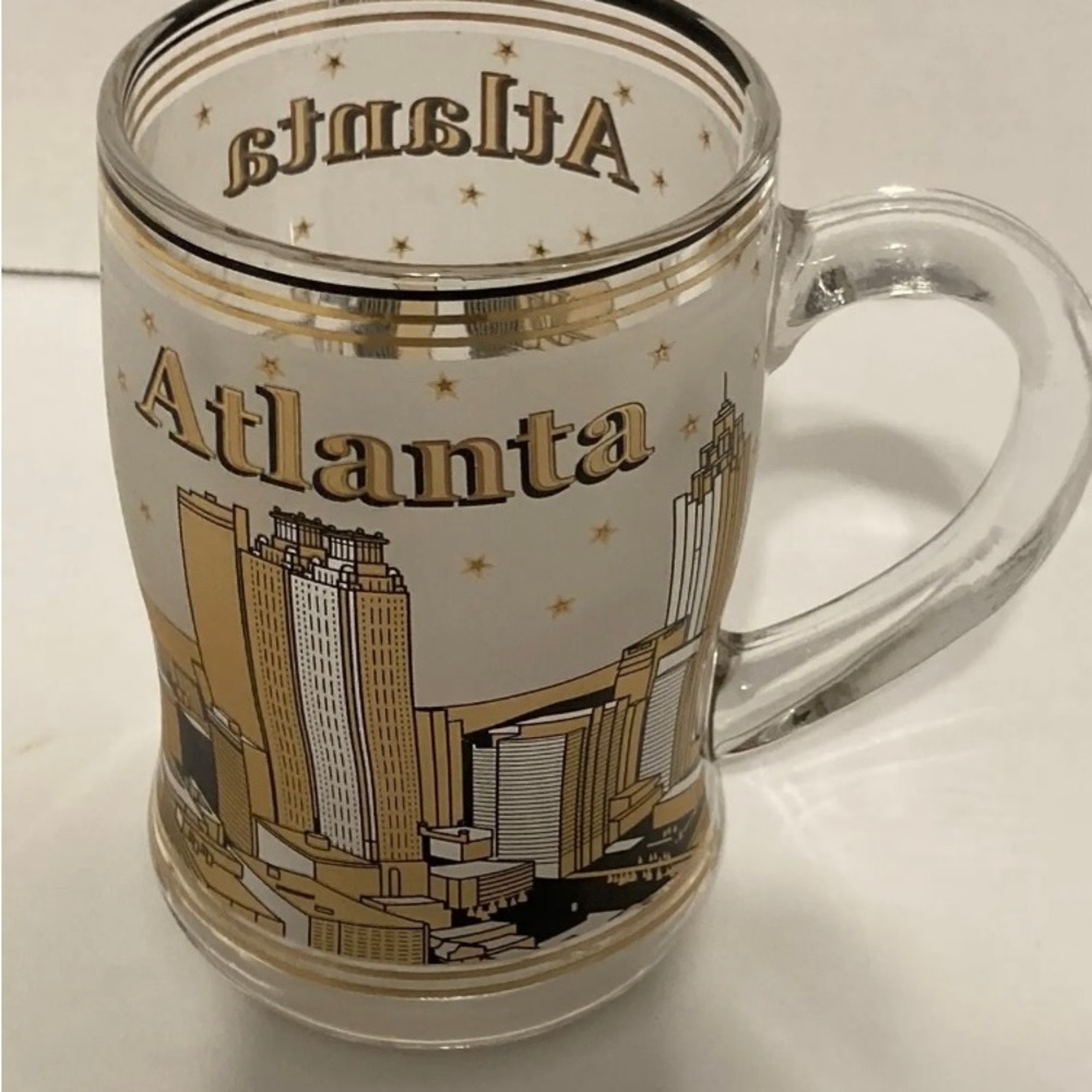 Atlanta city clear glass gold letter coffee cup mug